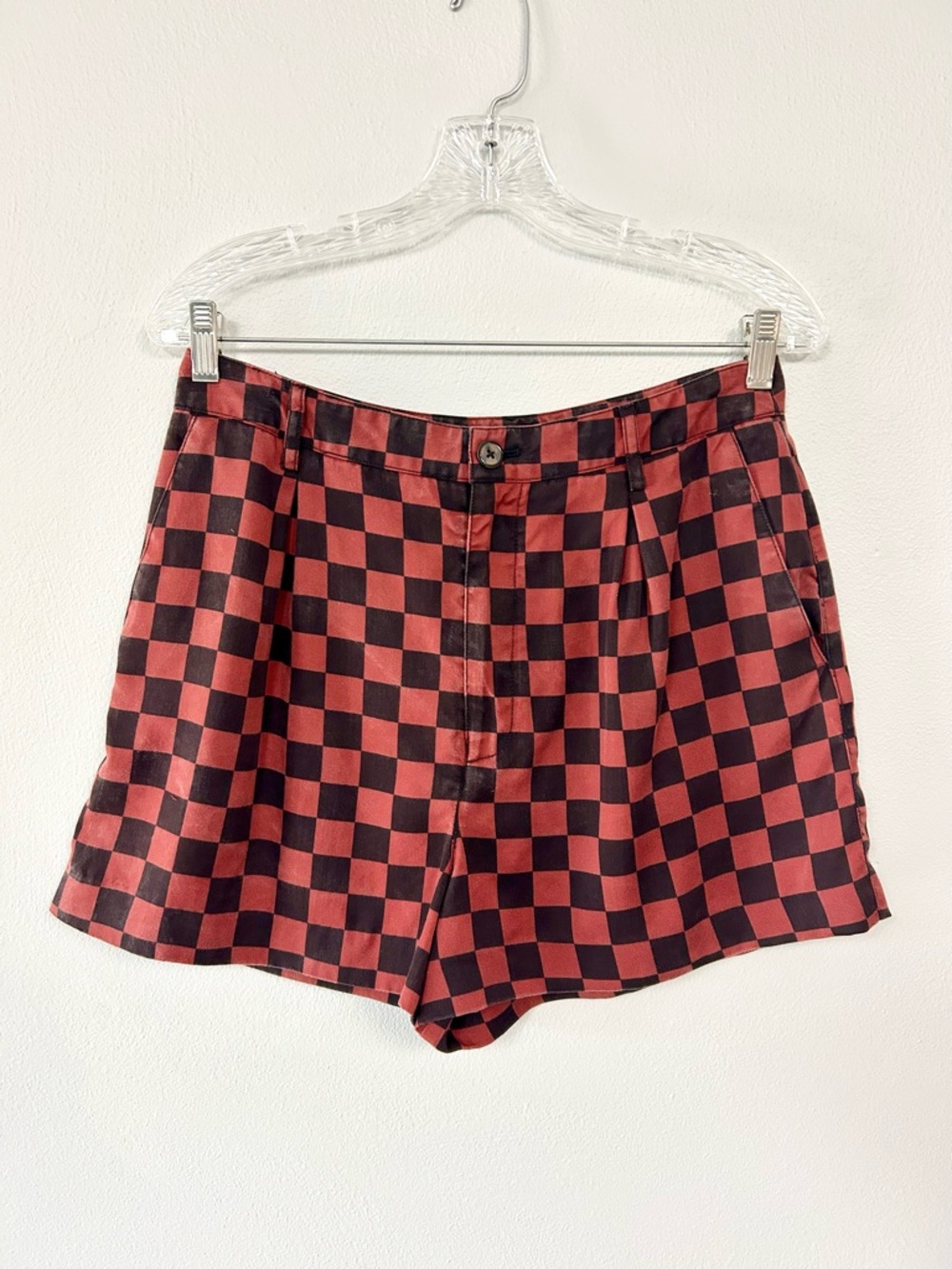ANTHRO MEAVE♟️Venetian Red & Black Checkerboard Shorts - Size 10